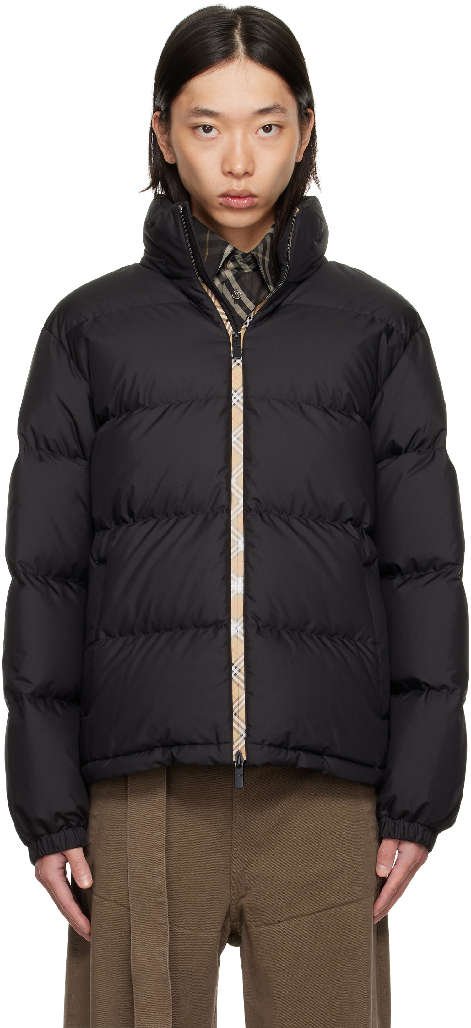 Puffer takki Burberry Burberry Snowdon Checker-Tape Down Jacket Musta | 8113810, 0