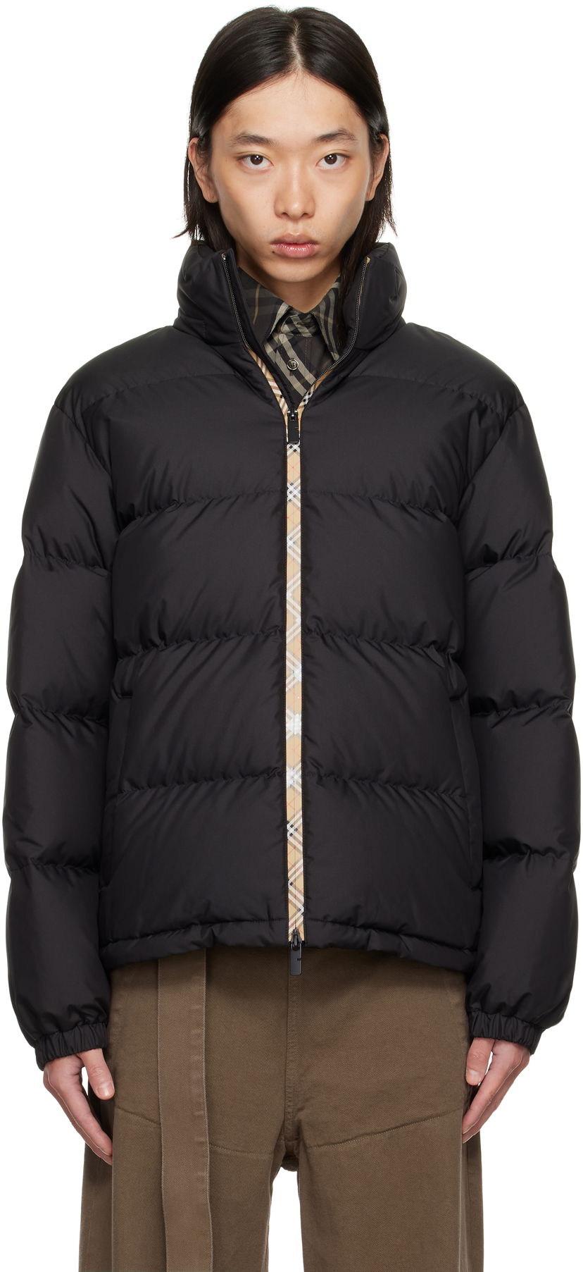 Puffer takki Burberry Burberry Snowdon Checker-Tape Down Jacket Musta | 8113810