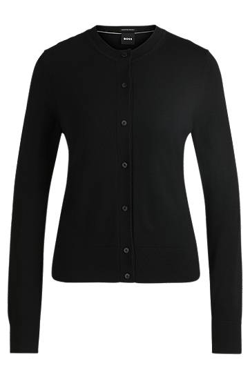 Villapaita BOSS Merino Wool Button Cardigan Musta | 50492552