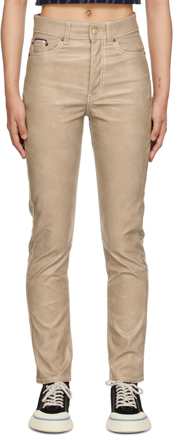Housut Eytys Eytys Solstice Faux-Leather Jeans Beige | A036007