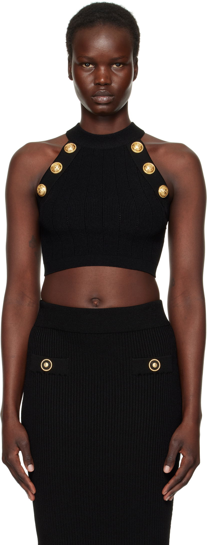 Hame Balmain Balmain Halterneck Knit Cropped Top Musta | EF1AB390KB07