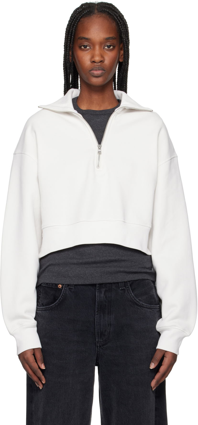 Huppari AGOLDE AGOLDE Bethan Cropped Quarter Zip Sweatshirt Valkoinen | A7349-1697