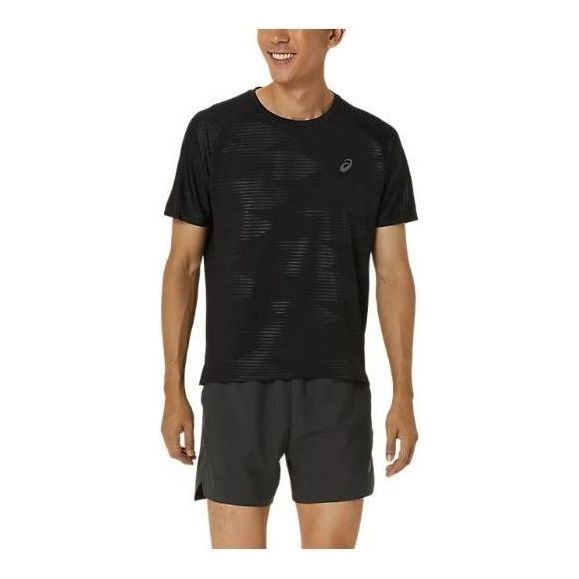 T-paita Asics Embossed Graphic Short Sleeve Running Top Musta | 2011D012-001