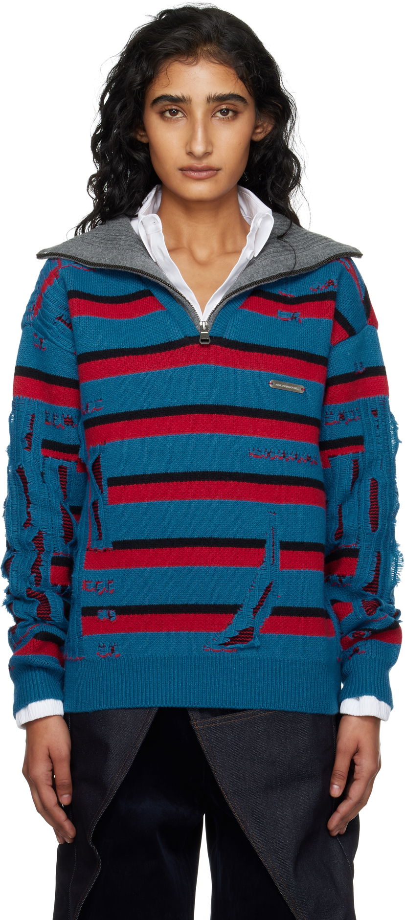 Villapaita Andersson Bell Andersson Bell Stripe Jacquard Half Zip-Up Sweater Sininen | atb1331m