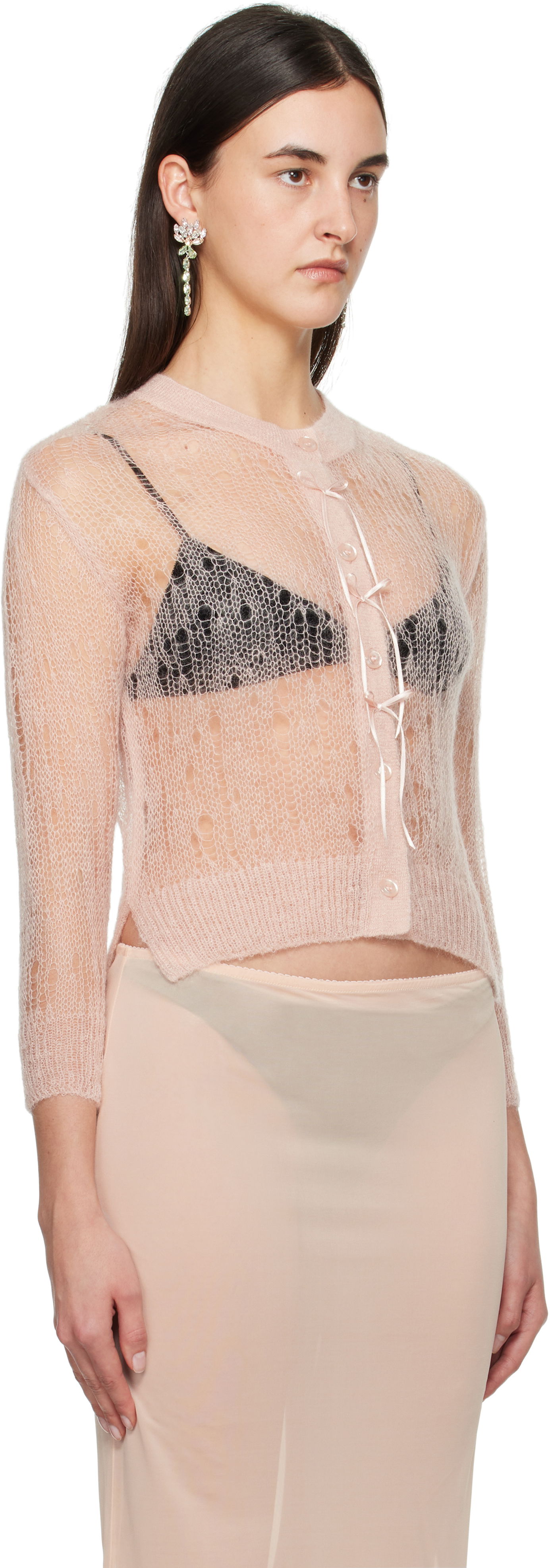 Villapaita Simone Rocha Simone Rocha Cropped Open Knit Cardigan Vaaleanpunainen | AMK20R 0643, 1