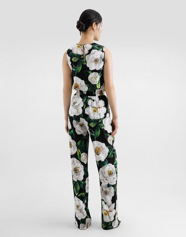 Tankkitoppi Dolce & Gabbana Dolce & Gabbana Sleeveless Gardenia Print Charmeuse Top Musta | F7AO3TFSA7FHN5JB, 2
