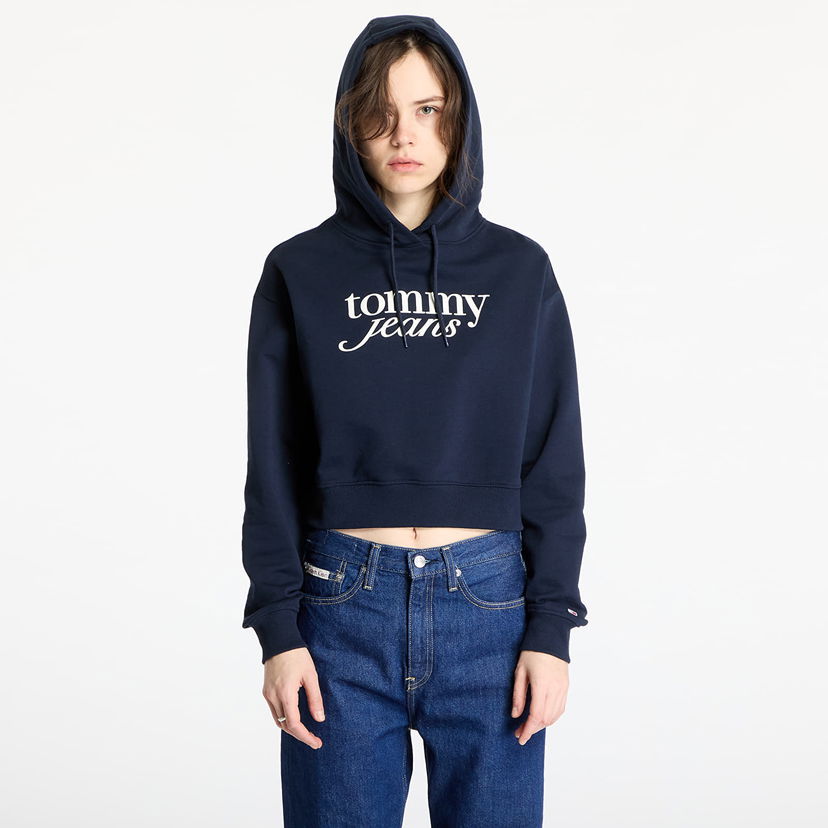Huppari Tommy Hilfiger Tommy Jeans Relaxed Cropped Script Hoodie Tummansininen | DW0DW20306 C1G