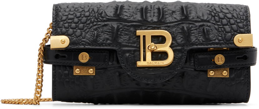 Olkalaukku Balmain B-Buzz 23 Croc-Embossed Calfskin Chain Bag Musta | FN0LE596LOBC