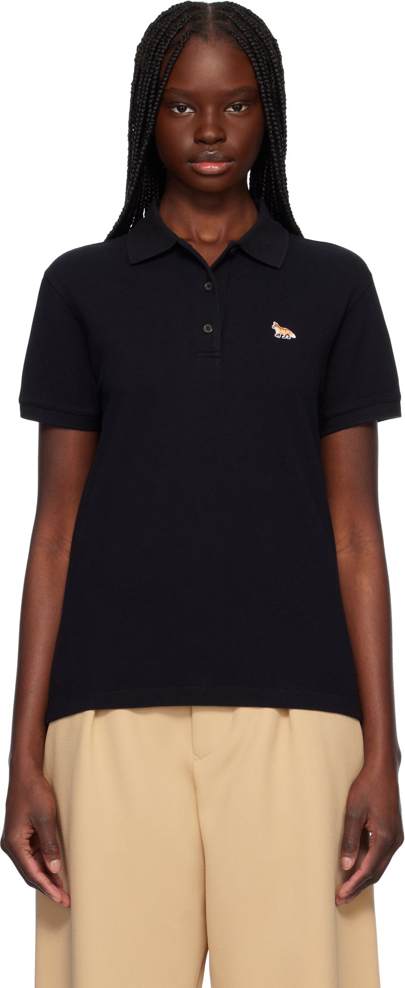 Poolopaita MAISON KITSUNÉ Maison Kitsuné Baby Fox Patch Regular Polo Musta | OW00207KJ7010