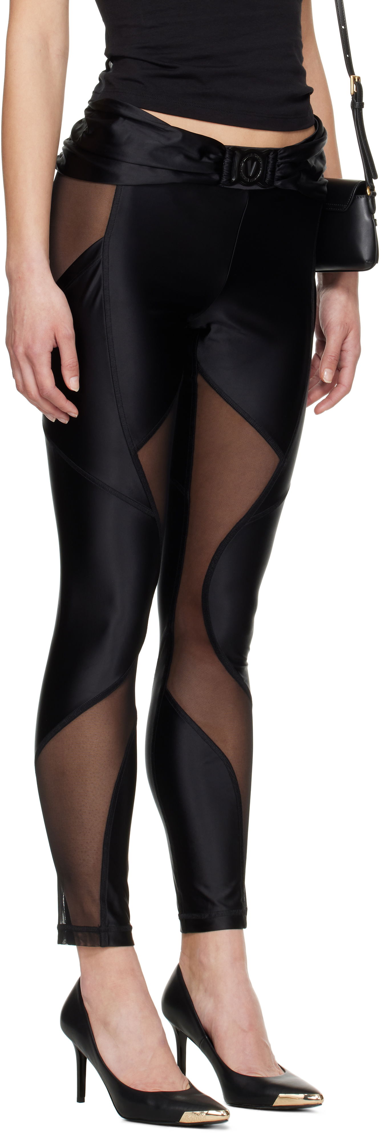 Leggingsit Versace Versace Jeans Couture V-Emblem Sheer Panel Leggings Musta | E78HAC103_EJ0223, 1