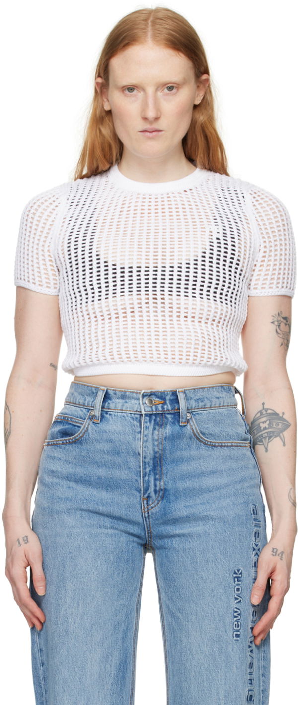 Crop top Alexander Wang Cropped T-Shirt Valkoinen | 4KC2241018