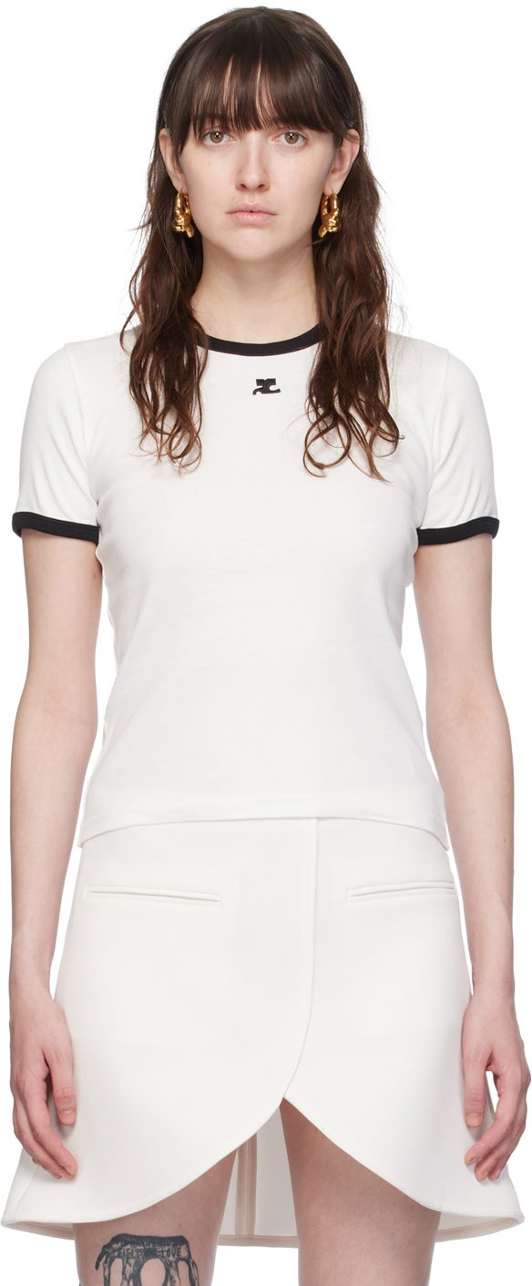 T-paita Courrèges Courrèges Signature Trim T-Shirt Valkoinen | VESJTS017JS0070