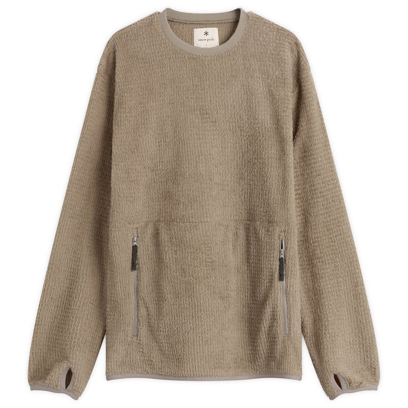 Huppari Snow Peak Textured Thermo Control Crew Neck Pullover with Zippered Pockets and Thumbholes Beige | SW-25AU0050-GRY