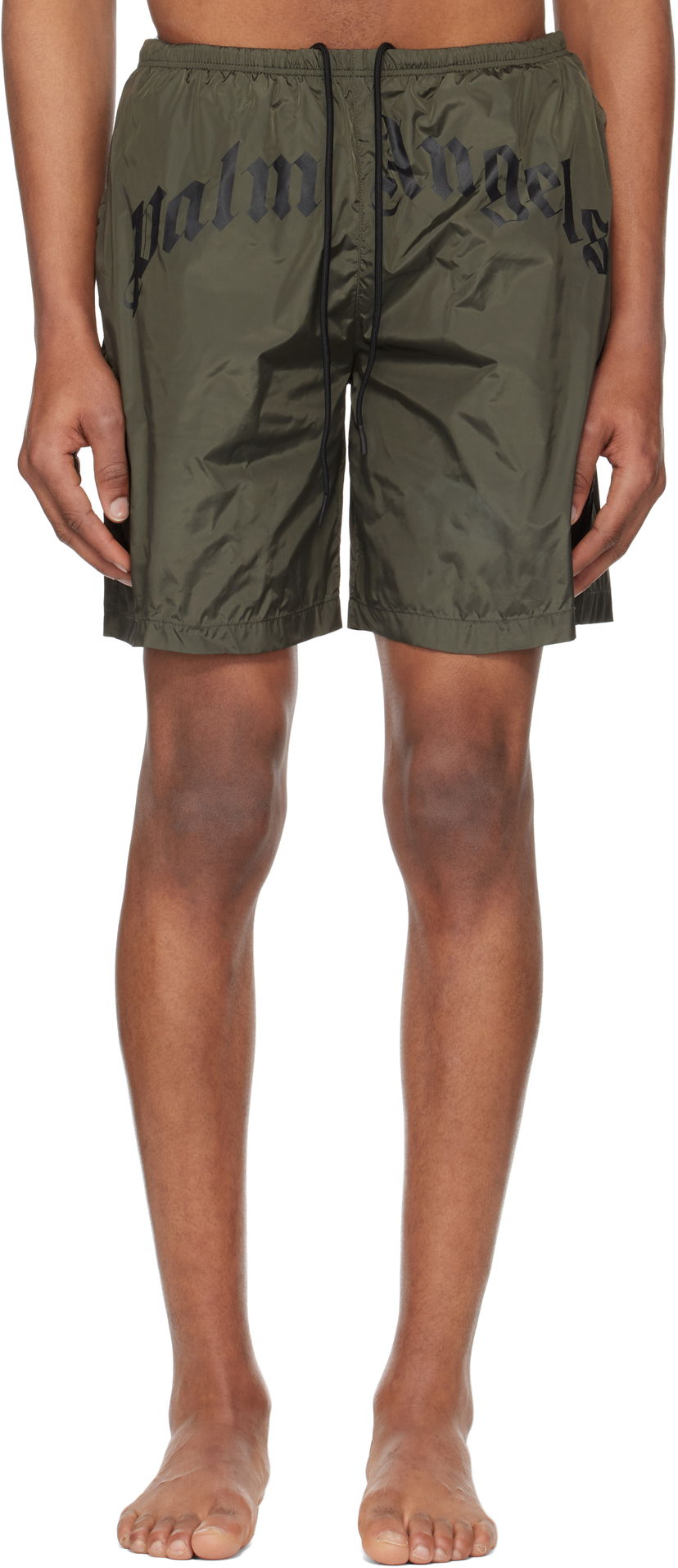 Uimapuvut Palm Angels Palm Angels Curved Logo Swim Shorts Vihreä | PMFD018S25FAB0015610