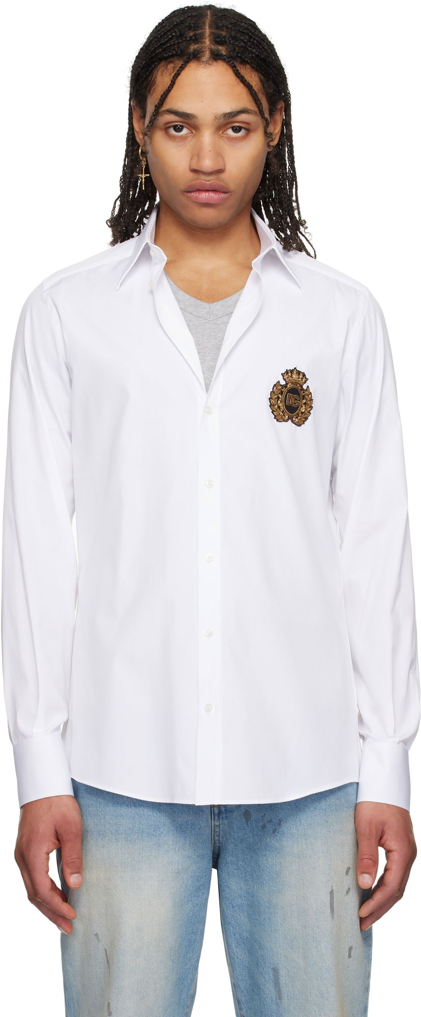 Paita Dolce & Gabbana Dolce&Gabbana Heraldic Patch Cotton Shirt Valkoinen | G5ML1ZGI757