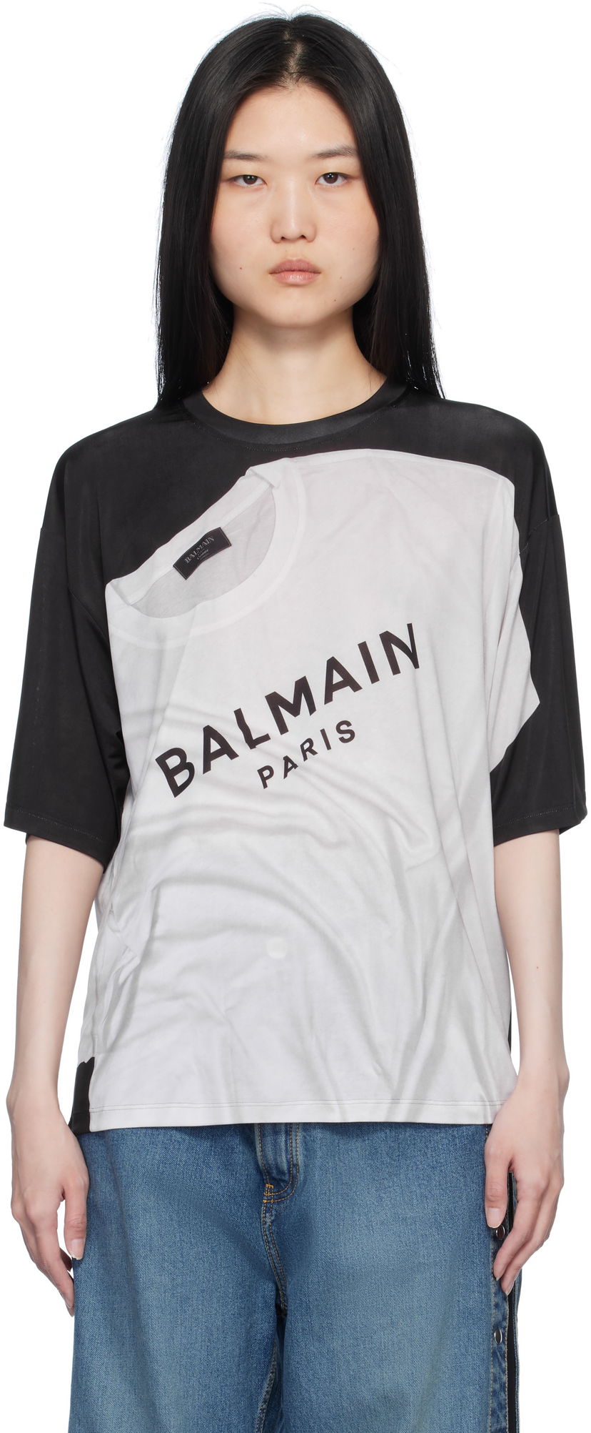 T-paita Balmain Loose Fit Optical Illusion Print T-Shirt Musta | EF1EG110GE37