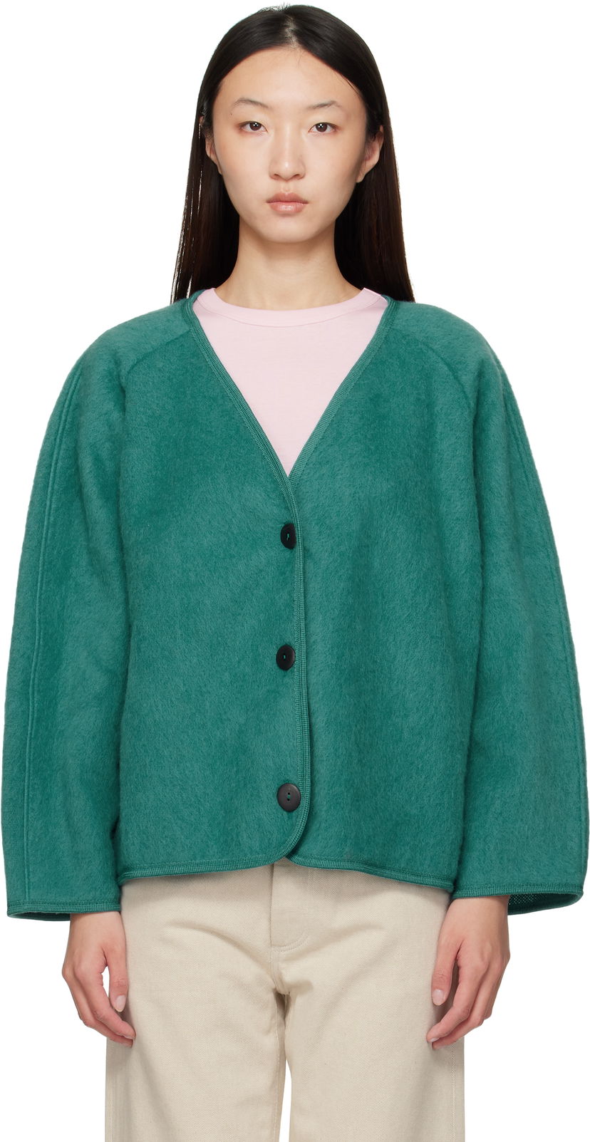 Takki Baserange Fortu V-Neck Button-Up Cardigan Jacket Vihreä | OUFJ-BW-AU25