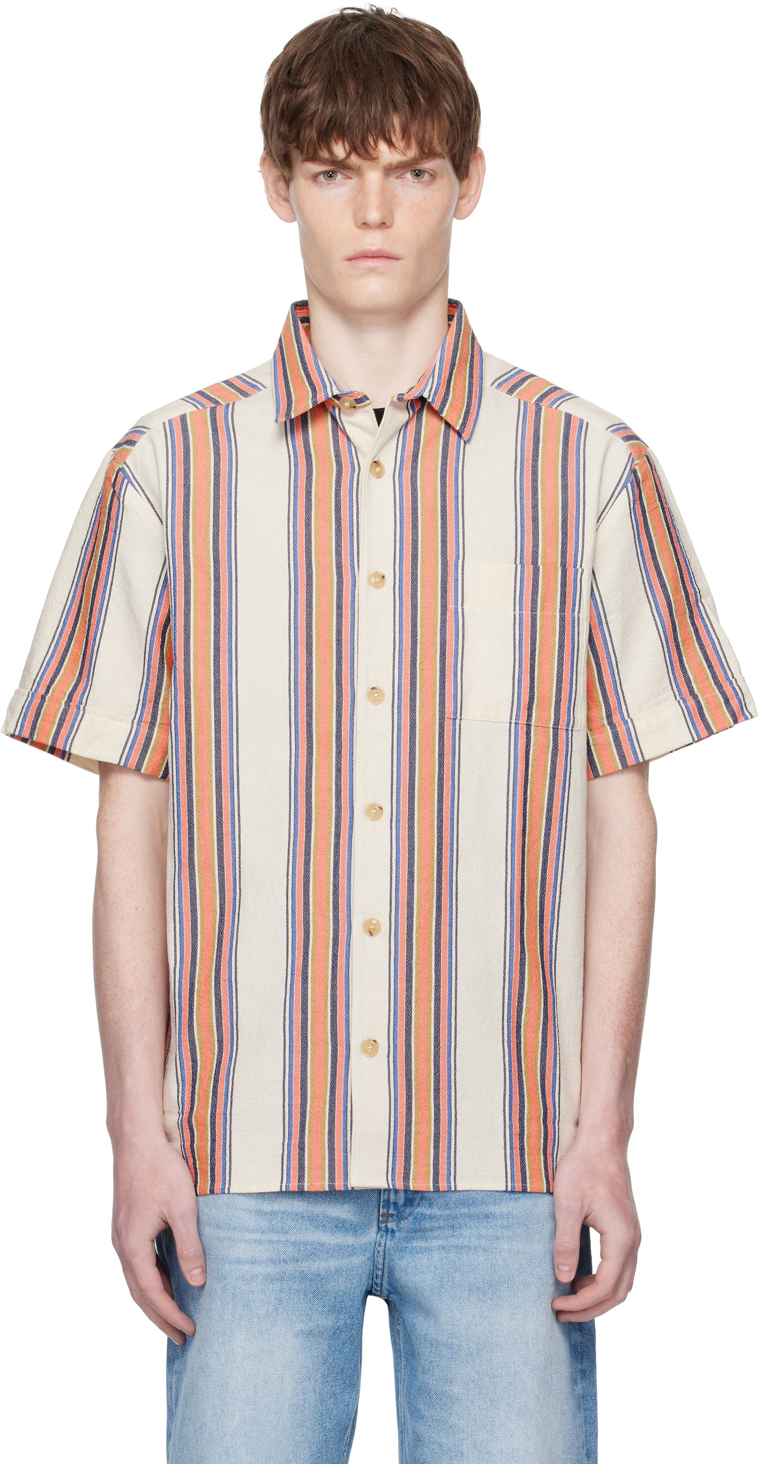 Paita A.P.C. A.P.C. Ross Striped Linen Short-Sleeve Button-Down Shirt Monivärinen | COHIA-H12541, 0
