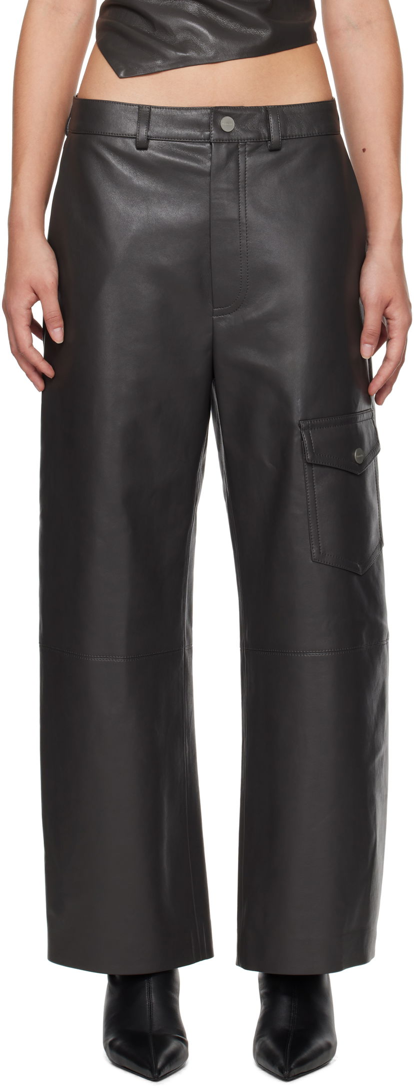 Cargo housut Nanushka Regenerated Leather Wide Leg Pants Musta | NW24FWPA37869