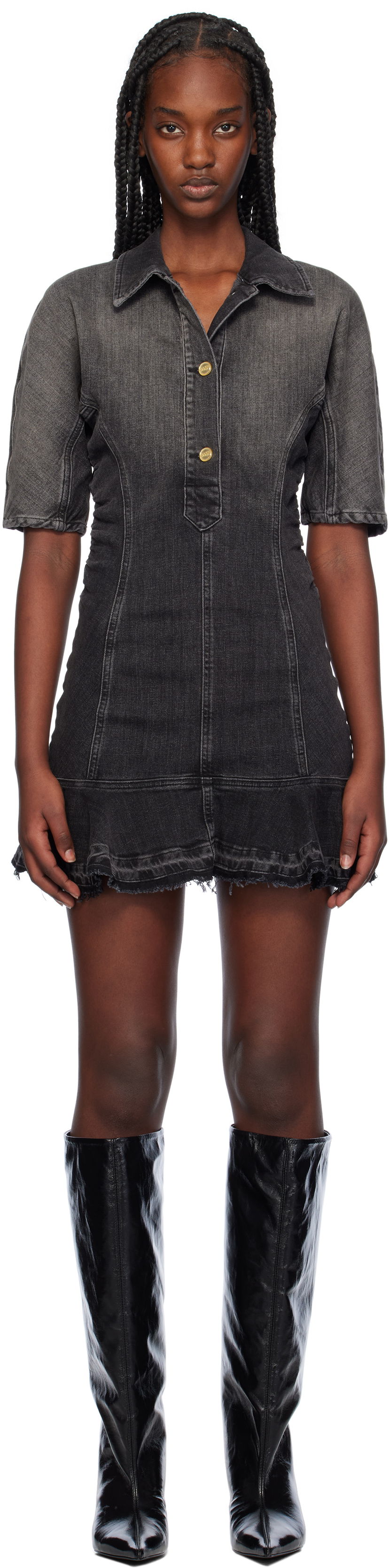 Mekko GANNI Faded Denim Mini Dress Musta | J1539