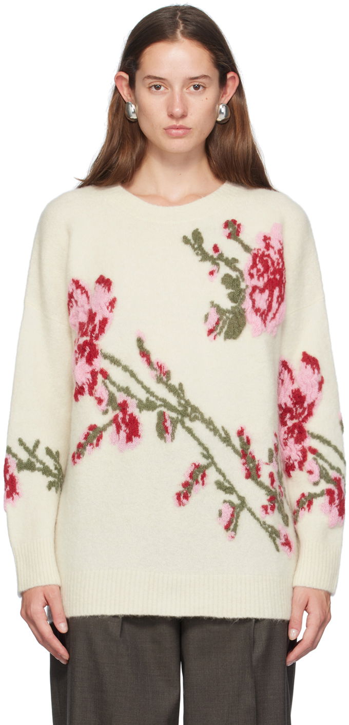 Villapaita Blumarine Blumarine Jacquard Rose Crewneck Sweater Valkoinen | A422M490A, 0