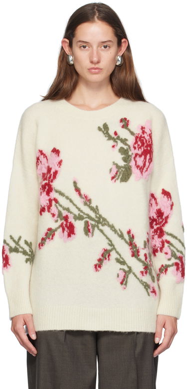 Villapaita Blumarine Blumarine Jacquard Rose Crewneck Sweater Valkoinen | A422M490A, 0