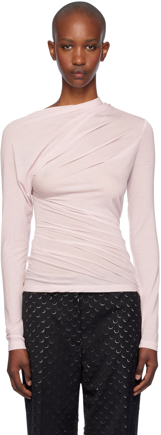 T-paita Helmut Lang Helmut Lang Draped Long Sleeve Top Vaaleanpunainen | O07HW504