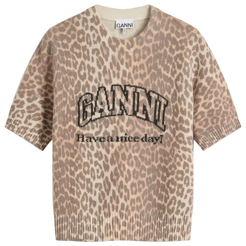 T-paita GANNI GANNI Graphic Wool Mix Printed T-Shirt, Size Large Beige | K2500-943