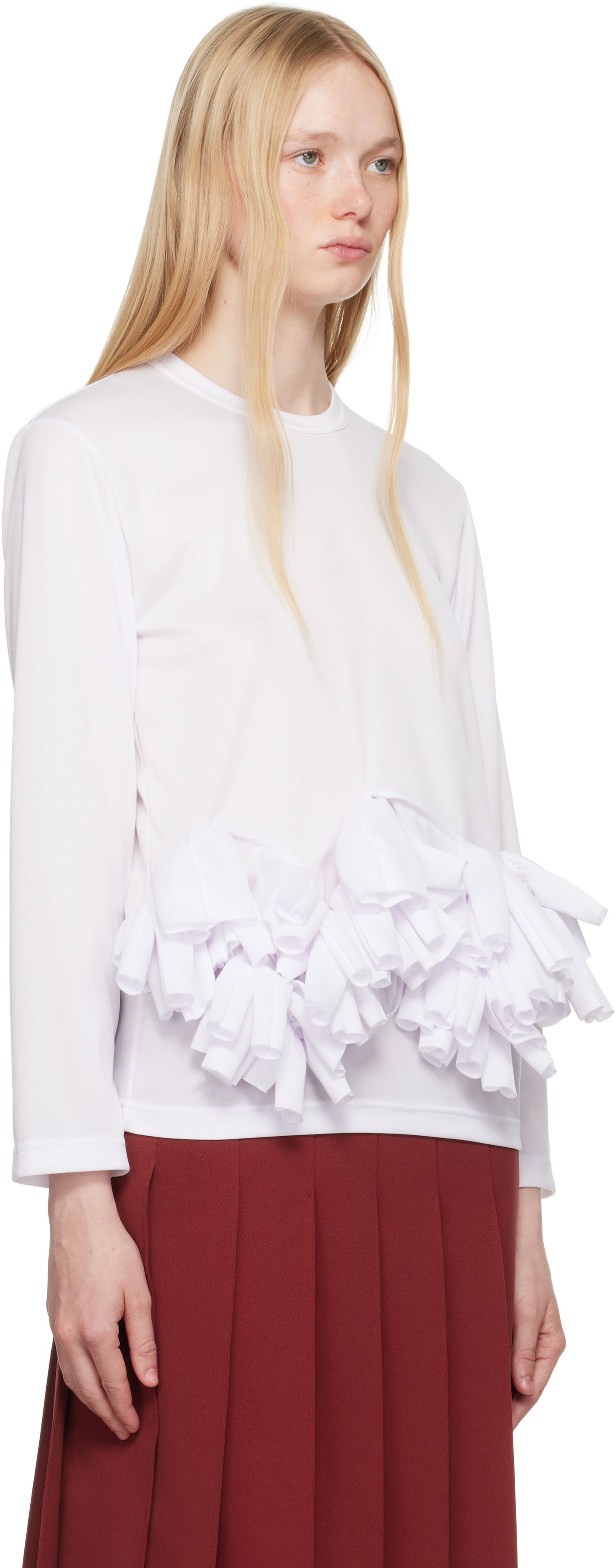 T-paita Comme des Garçons Comme des Garçons Ruffle Detail Long Sleeve T-Shirt Valkoinen | RO-T002-S25, 1
