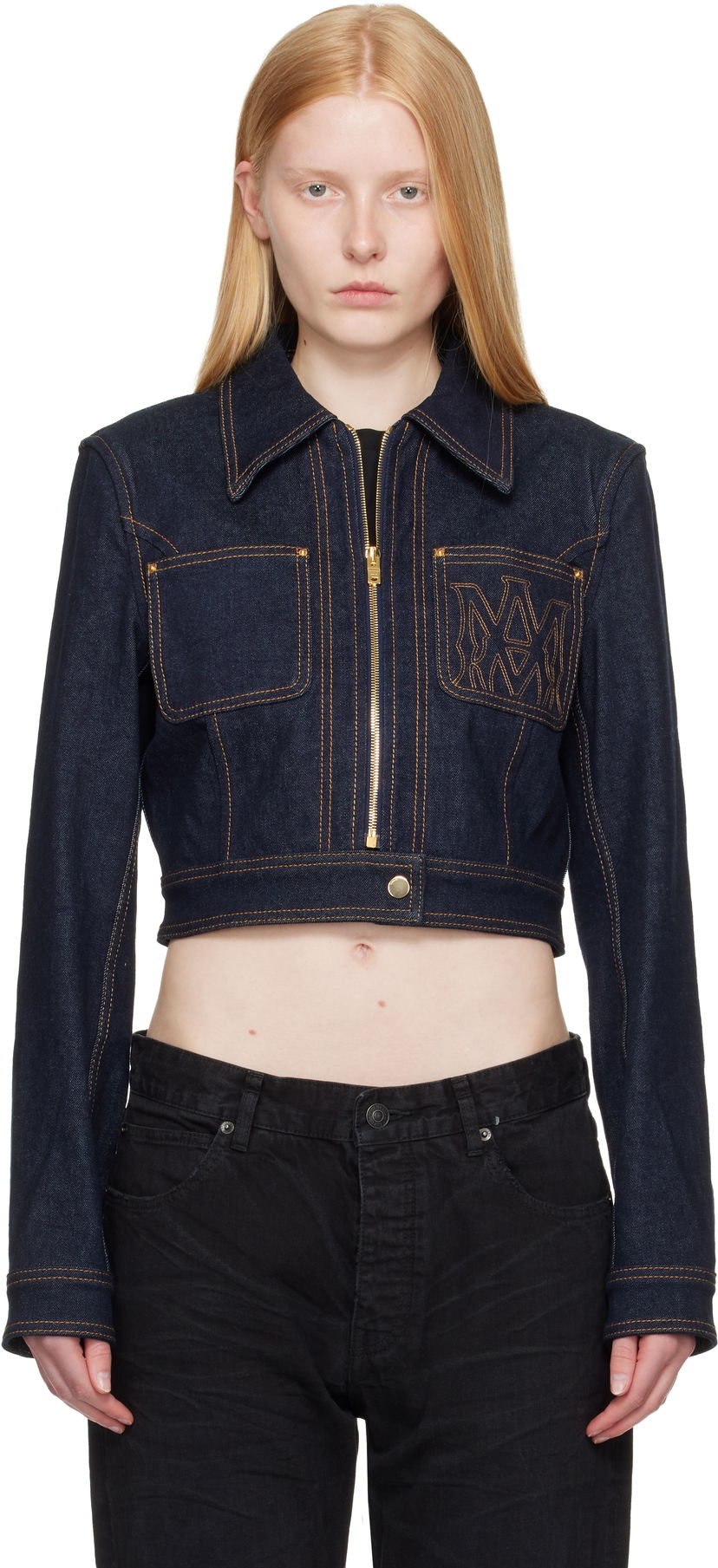 Takki AMIRI AMIRI Zip Up Cropped Denim Jacket Sininen | AWDNWJ1007