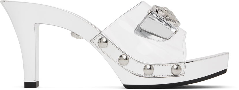 Kengänhoito Versace Versace Medusa Buckle Transparent Heeled Sandals Metallinen | 1014369_1A10007_2T08P