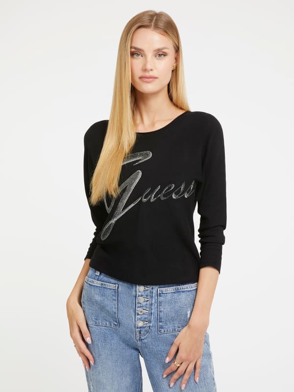 Huppari GUESS Rhinestones Front Logo Musta | W3BR25Z2NQ2, 0