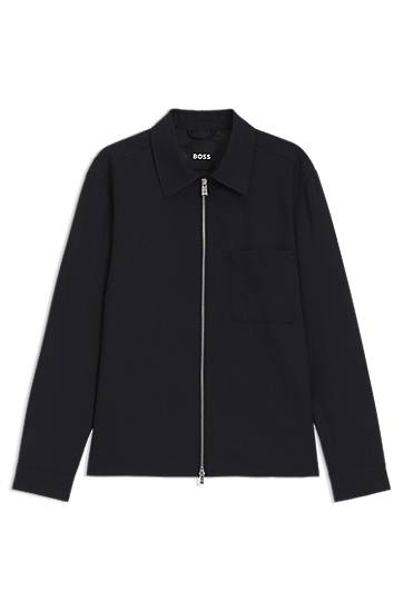 Takki BOSS BOSS Melange Virgin Wool Relaxed-Fit Overshirt Musta | 50546339