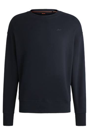 Villapaita BOSS Slim-Fit Cotton-Terry Sweatshirt Tummansininen | 50534821