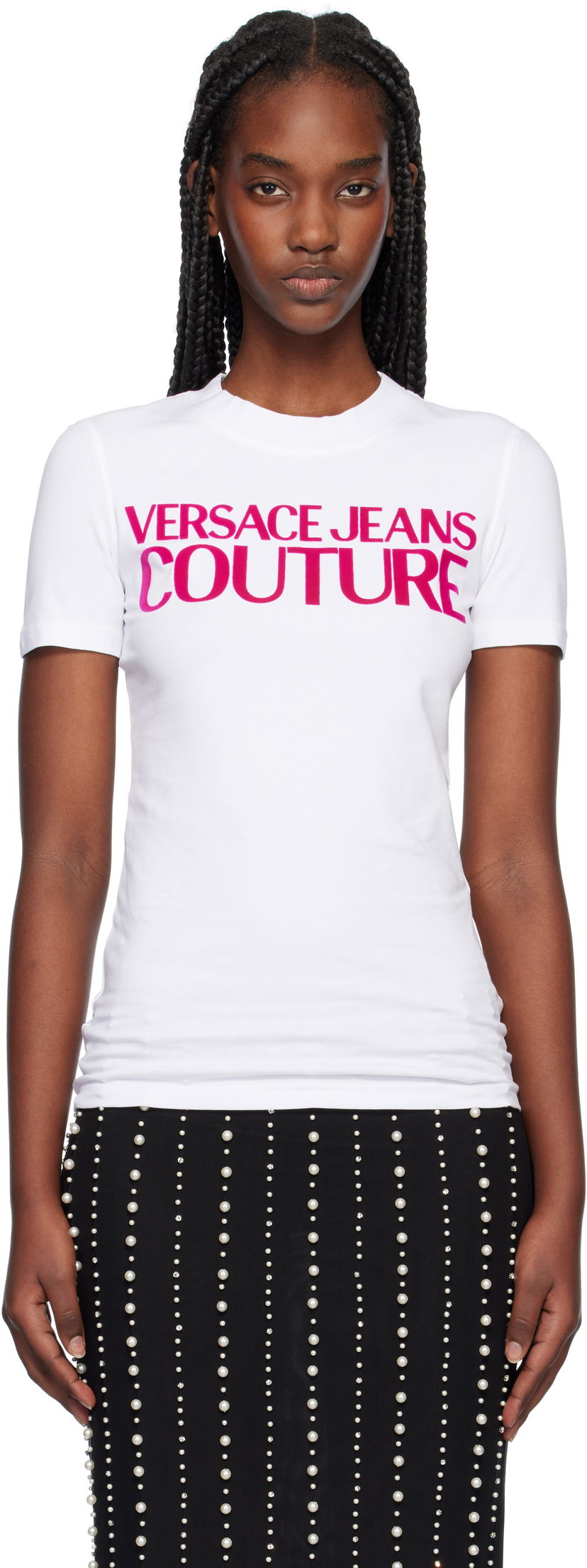 T-paita Versace Institutional Logo T-Shirt Valkoinen | E77HAHL01_ECJ02L