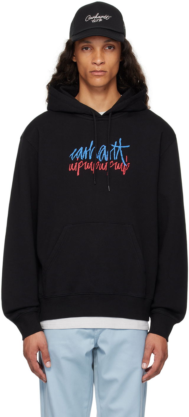 Huppari Carhartt WIP Stereo Script Black Hoodie Musta | I033624
