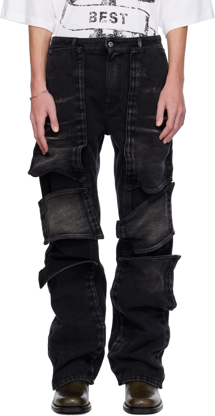 Cargo housut Y/PROJECT Velcro Multi Panel Jeans Musta | 207PA020