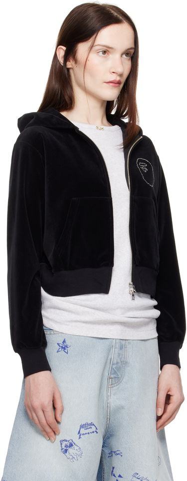 Huppari BAPE A Bathing Ape Crystal Stone Ape Head Velour Cropped Hoodie Musta | 001ZPK802004L, 1