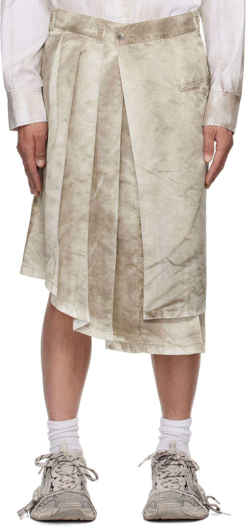 Hame Feng Chen Wang Feng Chen Wang Sandwashed Nylon Asymmetrical Skirt Beige | FUS19SK02