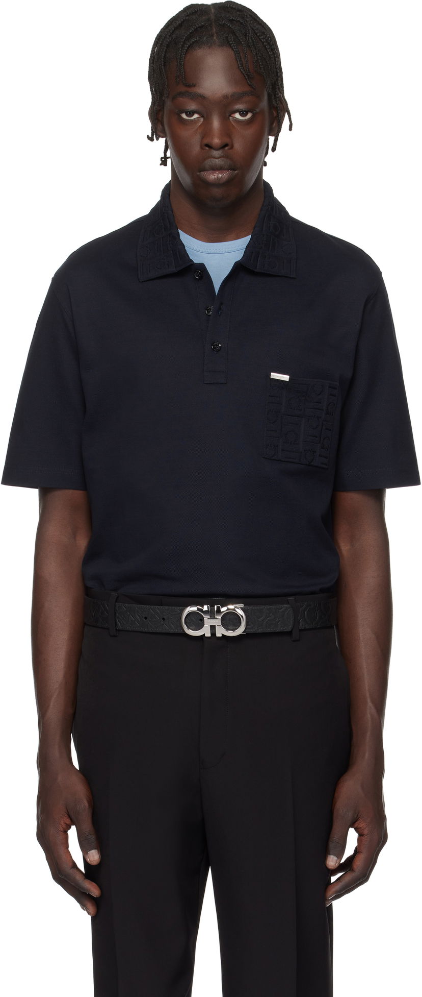 Poolopaita FERRAGAMO Salvatore Ferragamo Jacquard Pocket Polo Tummansininen | 781014