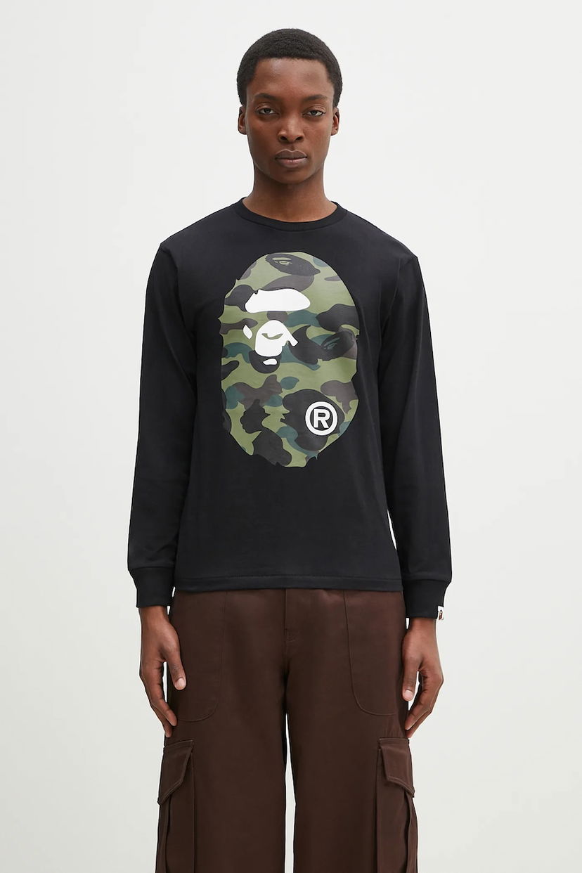T-paita BAPE A Bathing Ape 1St Camo Big Ape Head Long Sleeve T-Shirt Musta | 1K80111018