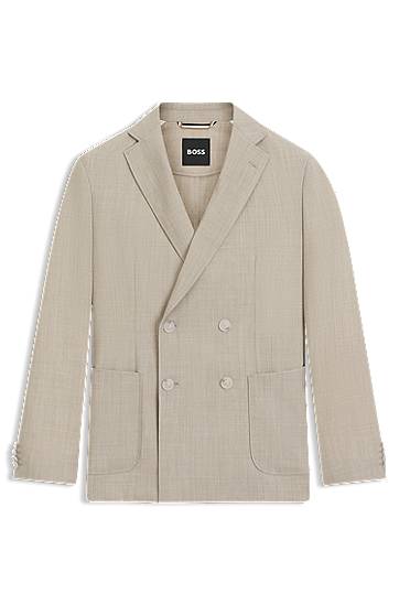 Takki BOSS BOSS Double-Breasted Micro-Patterned Virgin Wool Blazer Beige | 50553881