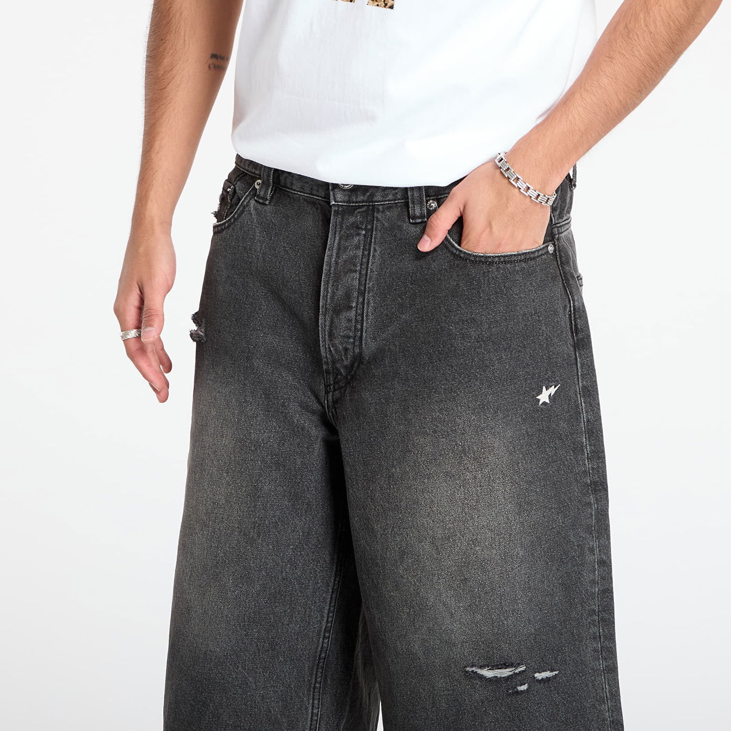 Shortsit BAPE Sta Relaxed Fit Denim Shorts Harmaa | 001DSL801302MBLK, 1