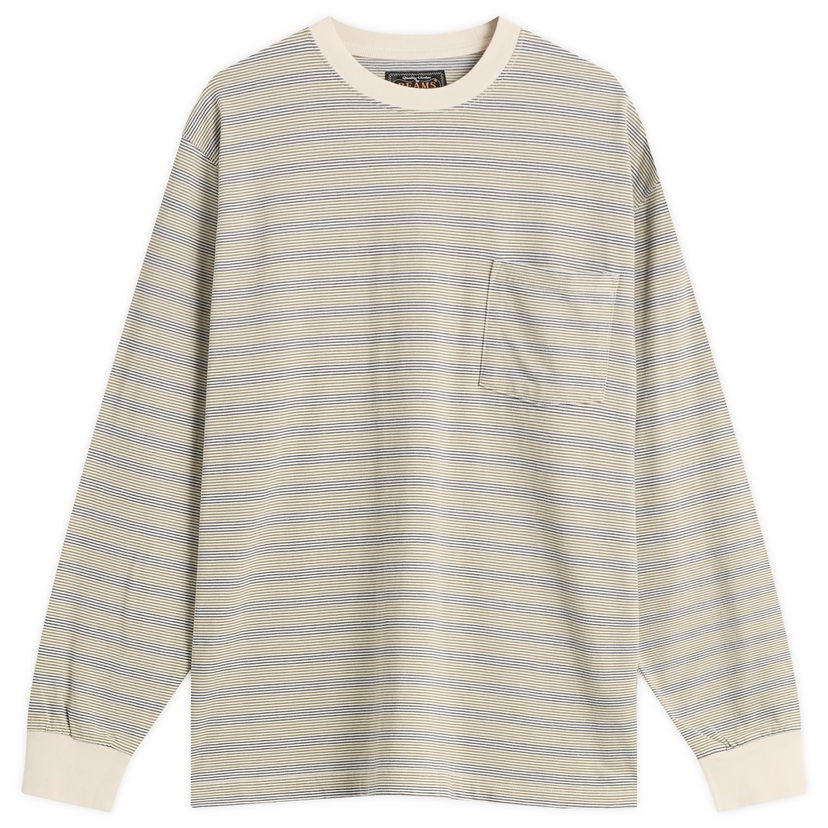 T-paita BEAMS Beams Plus Long Sleeve Striped Pocket Tee Beige | 3814-0087-048-05