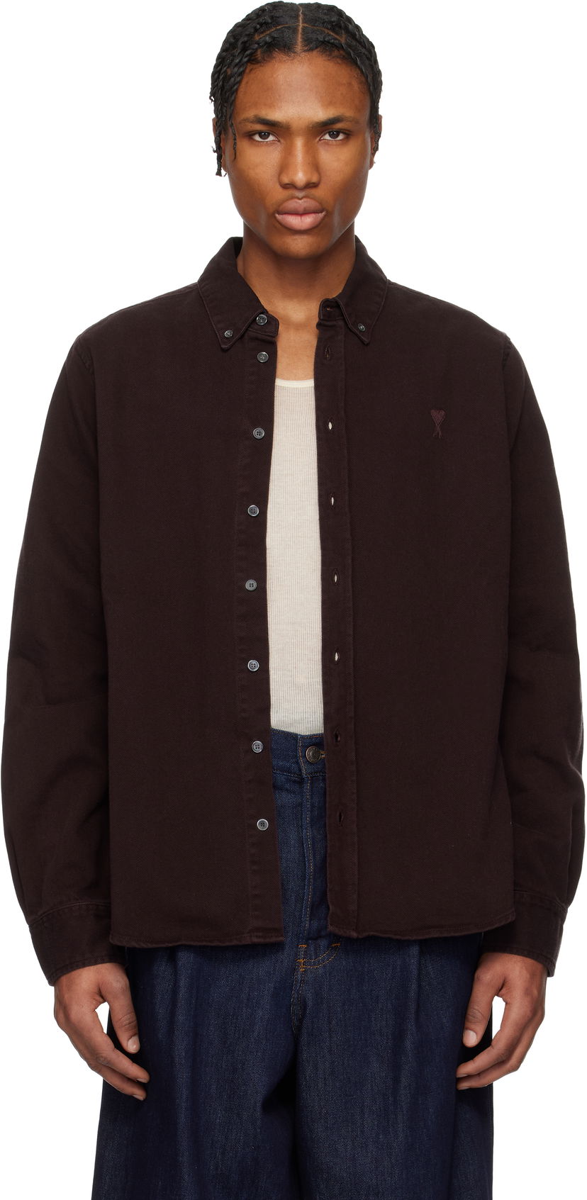 Paita AMI AMI Cotton Button-Down Ami de Coeur Shirt Burgundia | USH060.DE0054