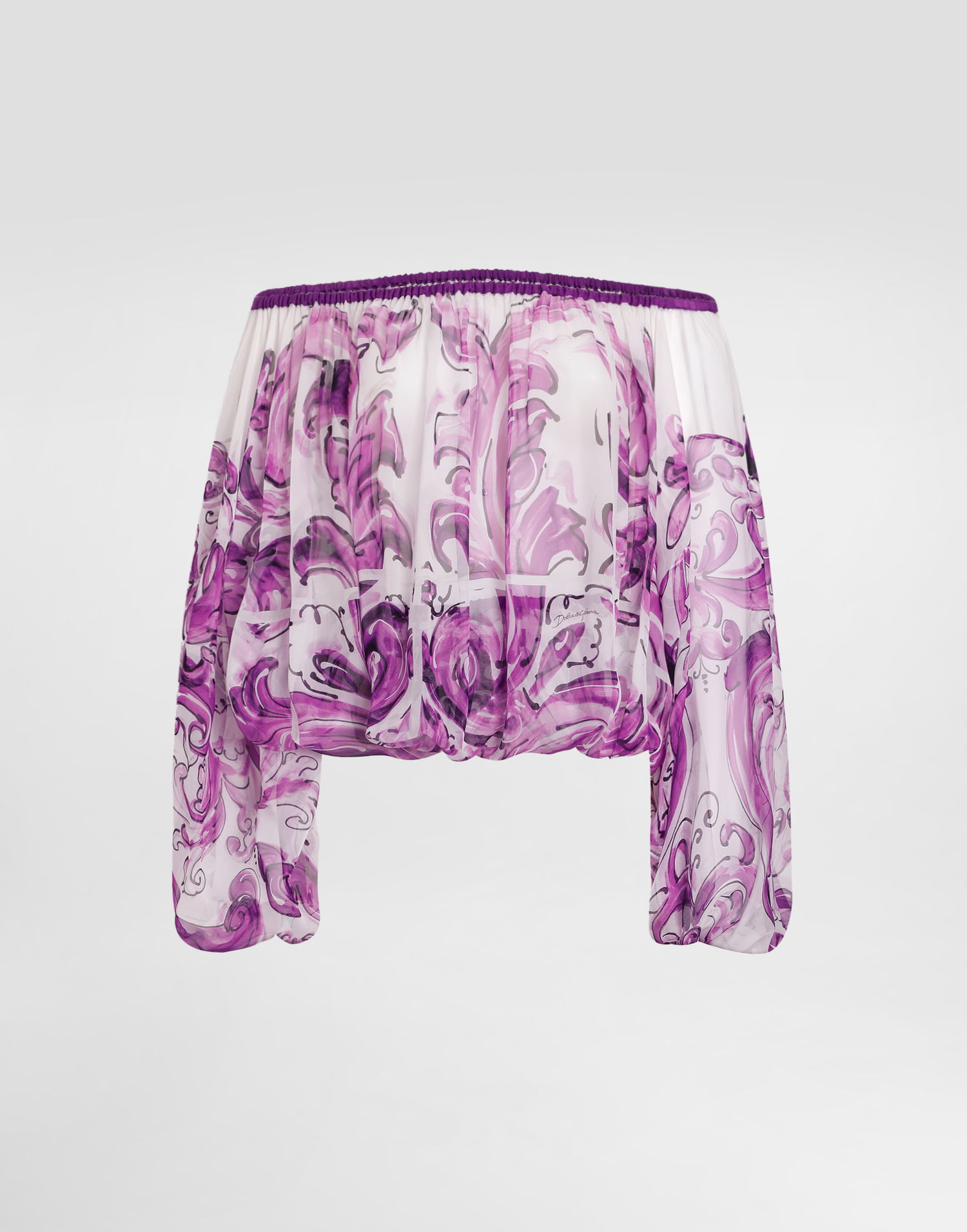 Crop top Dolce & Gabbana Dolce & Gabbana Majolica-Print Silk Chiffon Off-The-Shoulder Top Violetti | F72G7THI1T4HP5DQ, 0