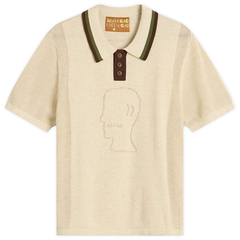 Poolopaita Brain Dead Brain Dead Logo Head Knit Polo, Size Large Beige | BDS25T260043-NTL