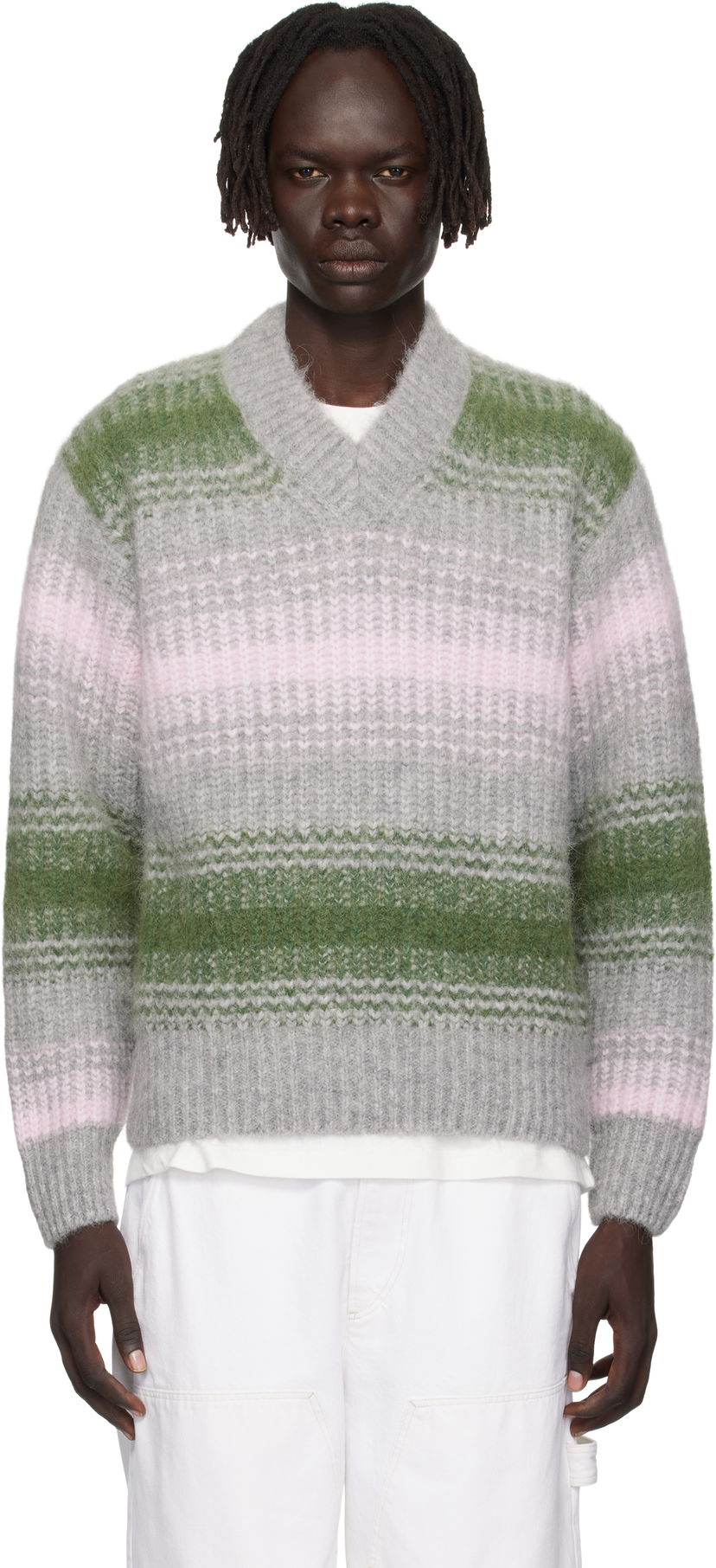 Villapaita KENZO Kenzo Paris 'Speed Stripe' V-Neck Sweater Harmaa | FF65PU7423CG