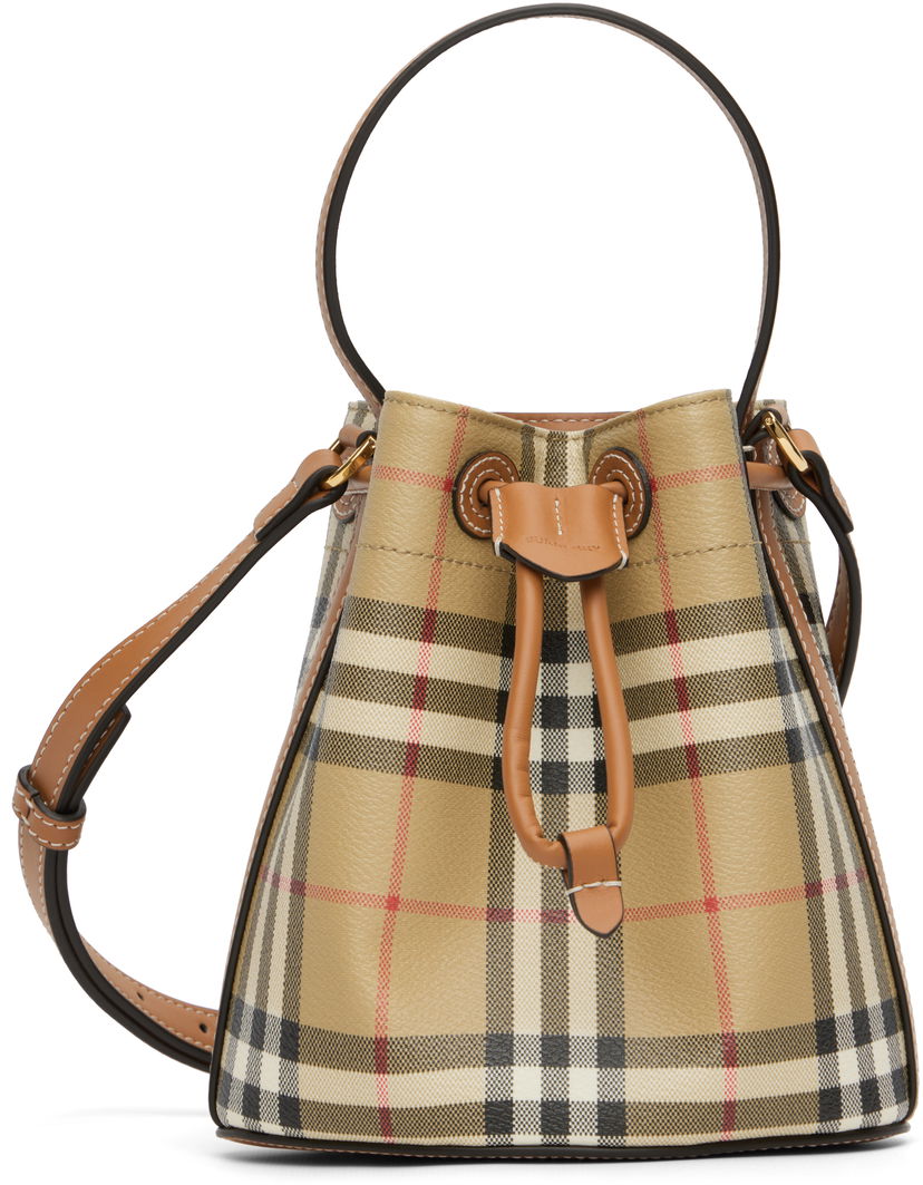 Käsilaukku Burberry Burberry Vintage Check & Leather Drawstring Bucket Bag Beige | 8109794