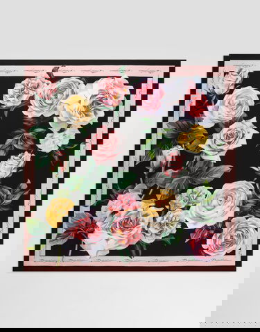 Huivi Dolce & Gabbana Dolce & Gabbana Rose and Peony Print Silk Twill Square Scarf Musta | FN090RGDCUIHH5IY, 2